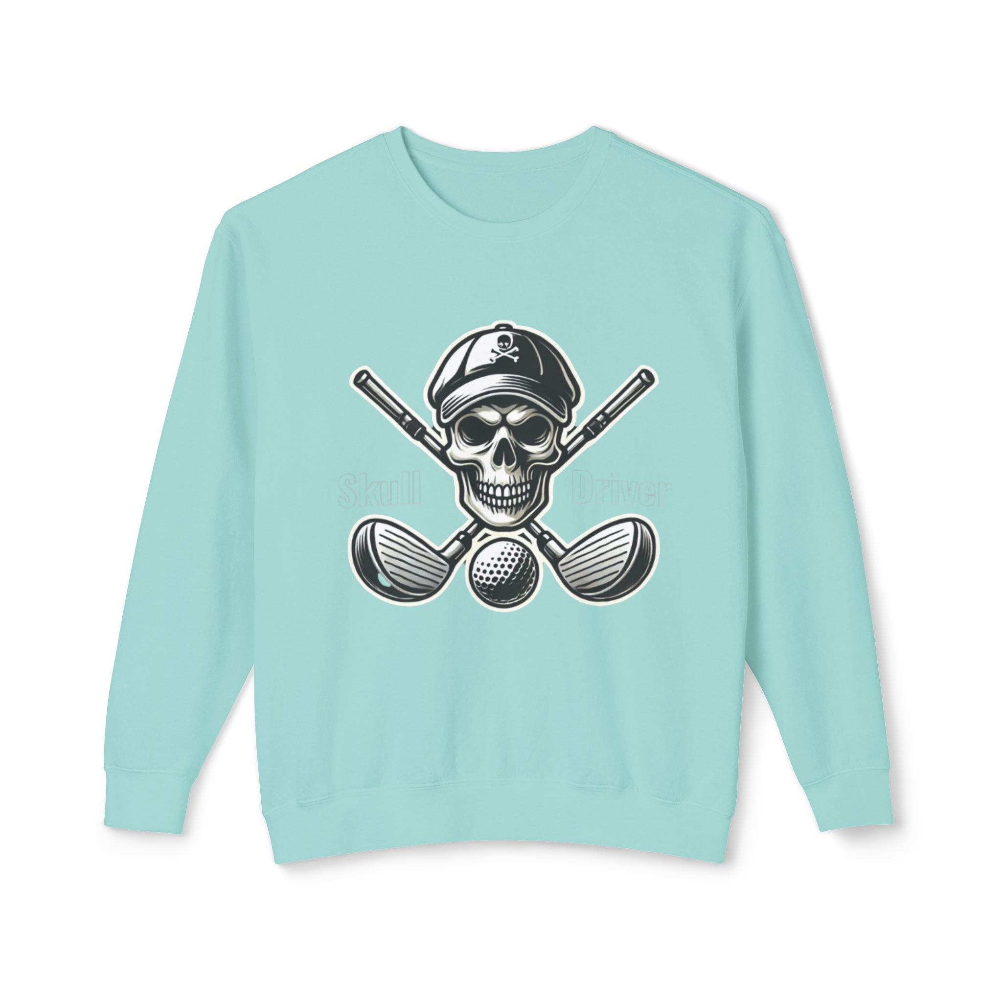 Unisex Skull and Driver crewneck jumper, offering comfort and style for golf enthusiasts.