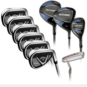 Complete Callaway Edge 10-piece golf club set with driver, woods, irons, wedges, and putter.