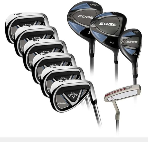 Complete Callaway Edge 10-piece golf club set with driver, woods, irons, wedges, and putter.